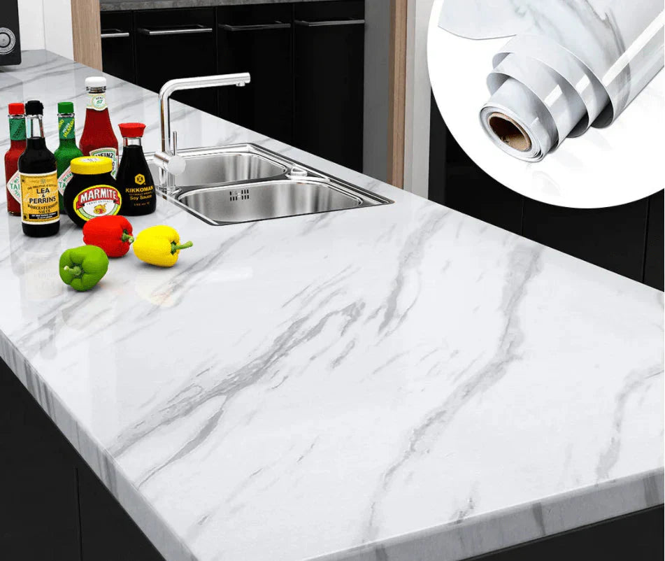 Styles White Marble Pattern Wallpaper Kitchen Desk Wardrobe Home Decor Peel &amp; Stick Waterproof Oil Brand New Asprda 